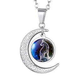 Suplight Collier Sternzeichen Steinbock Mondsichel Anhänger Halskette Damen Horoskop Sternbilder 50+5cm Edelstahl Rolokette Tierkreis Modeschmuck für Geburtstag von Suplight