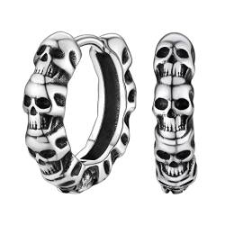 Suplight Creolen Silber 925 Totenkopf Huggie Kreolen Kleine Skull Earrings Damen Herren Ohrringe Hippie Helix Piercings Totenkopf Geschenke für Männer von Suplight