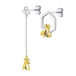 Suplight Damen Asymmetrie Ohrringe 925 Sterlingsilber Biene Design Ohrhänger platiniert Mädchen Schmuck Accessoire für Valentinstag Geburtstag Muttertag von Suplight