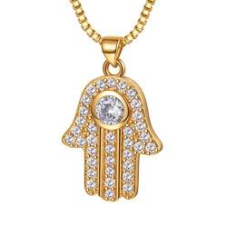 Suplight Damen Collier Hamsa Hand Anhänger Halskette 18K Vergoldet mit Zirkonia Gottes Schutz Symbol Hand der Fatima Arabische Islamische Amulett Schmuck für Frauen Mädchen von Suplight