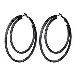 Suplight Damen Geometrische Ohrringe schwarz Edelstahl Doppel Kreis Creolen 60mm Kreolen Ohrringe Hoop Earrings Ohr Piercing Ohr Schmuck Accessoire für Geburtstag Jahrestag von Suplight