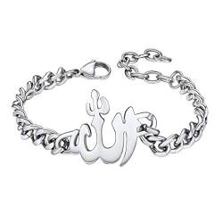 Suplight Damen Herren Armband mit Allah Charms Edelstahl 18+5cm verstellbar Panzerkette Armband Muslim Islamische Amulett Gottes Schutz Symbol Modeschmuck Accessoire von Suplight