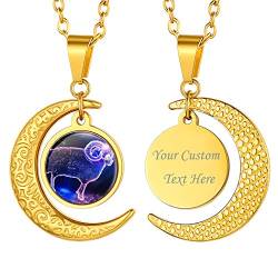 Suplight Damen Herren Sternzeichen Widder Kette 18k vergoldet personalisiert Halbmond Anhänger mit 50+5cm Rolokette Sternbilder Tierkreis Horoskop Halskette Modeschmuck für Geburtstag von Suplight