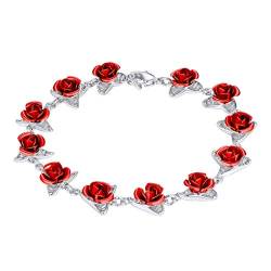 Suplight Damen Mädchen Armkette 19cm roten Rosen Blumen dekoriert Armband Weißgold überzogen Armschmuck Accessoire für Party Abschlussball Hochzeit Verlobung von Suplight