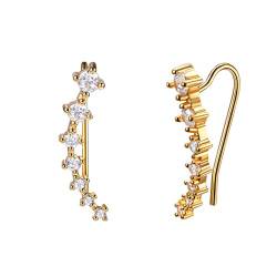 Suplight Damen Ohrklemmen 18k vergoldet 7 Weißen Zirkonia Ear Cuff Ohrstecker Ohrringe Ohrschmuck für Frauen Mädchen von Suplight