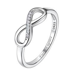 Suplight Damen Ring 925 Sterling Silber Infinity Solitärring Zirkonia Unendlichkeit Promise Eheringe mit Gravur Personalisierter Geschenk Größe 54 von Suplight