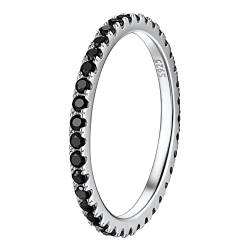 Suplight Damen Ringe mit Stein Silber 925 Fingerring Eheringe Verlobungsring Breite 2mm Größe 19,8mm schwarz von Suplight