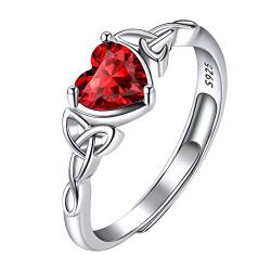 Suplight Damen Solitärring Silber 925 Verstellbarer Ring mit rotem Herz Zikonia synthetischem Granate Geburtsstein von Januar Verlobungsring Hochzeit Schmuck für Mädchen von Suplight