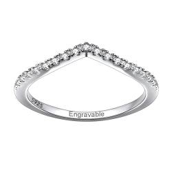 Suplight Damenring Glänzender Wunsch Silberringe Glänzender Stapelring Shining Wish Ring Solitärring Kristalle Eheringe mit Gravur Größe 54 Personalisiertes Geschenke für Frauen von Suplight