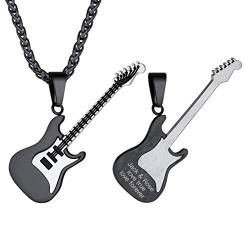 Suplight E-Gitarre Bass personalisiert Anhänger Halskette Herren schwarz Edelstahl Elektrische Gitarre mit Weizenkette Hip Hop Rapper Rocker Gitarristen Musiker Schmuck Geschenk für Weihnachten von Suplight