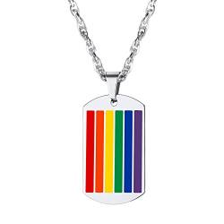 Suplight Edelstahl Homosexuell Regenbogen Anhänger Gay & Lesbian Pride LGBT Dog Tag mit Halskette 60cm Singapurkette Modeschmuck für Unisex Herren Damen von Suplight