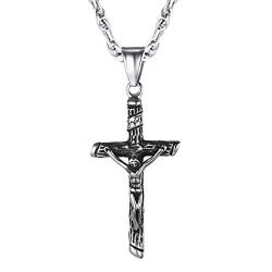 Suplight Edelstahl Kruzifix Kreuz Halskette Herren Jungen Jesus Christus Anhänger mit Singapurkette religiöser Modeschmuck Accessoire für Katholiken von Suplight