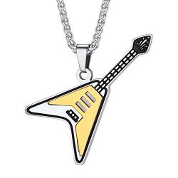 Suplight Elektrische Gitarre Kette für Männer Jungen 18k vergoldet zweifarbige Bass E-Gitarre Anhänger Halskette Musiker Rapper Modeschmuck Geschenk für Damen Herren von Suplight