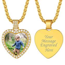 Suplight Fotoanhänger mit 71+5cm Weizenkette 18k vergoldet Zirkonia Herz Anhänger Halskette für Männer personalisiert Foto Kette Valentinstag Weihnachten Schmuck von Suplight