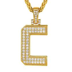 Suplight Herren Iced-Out Buchstabe C Halskette Initiale Anhänger mit 56+5cm Weizenkette 18k vergoldet Hip Hop Rapper Modeschmuck Accessoire für Jungen von Suplight