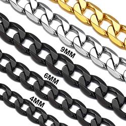 Suplight Herren Jungen Hip Hop Stil Kette schwarz Edelstahl Klassische Panzerkette Cuban Link Chain 4mm breit 76cm lang Halskette Ersatzkette von Suplight