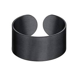 Suplight Herren Ring schwarz Edelstahl 10mm breit matte Damen offener Ring verstellbarer Knöchel Ring Band Ring Ehering Verlobungsring Finger Schmuck Geschenk für Geburtstag von Suplight