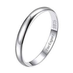 Suplight Herren personalisert Verlobungsring Ehering Silber 925 Ring Größe 59 3mm glänzender Silberring Schmuck für Hochzeit Verlobung von Suplight