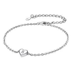 Suplight Herz Armkette Damen mit Buchstabe B aus 925 Sterling Silber Initialen Liebesarmband Verstellbare Kettenlänge 16-21cm Geschenk für Freundin Liebe Mädchen von Suplight