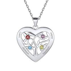 Suplight Herzanhänger personalisiert mit Geburtsstein 925 Sterling Silber Familien Kette mit Baum des Lebens Anhänger Namen Gravur 46+5cm Rolokette einzigartiges Geschenk für Freundschaft von Suplight