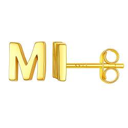 Suplight Initialen Ohrringe für Damen Mädchen 925 Sterling Silber Buchstabe M Ohrstecker Ohr Piercing 18k vergoldet Minimalistische Alphabet Ohr Schmuck für tägliches Tragen von Suplight