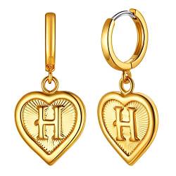 Suplight Ohrringe mit Buchstabe H 18k vergoldet Retrostil Herz Anhänger Initiale Huggie Kreolen für Damen Mädchen Alphabet Anfangsbuchstaben Schmuck Accessoire für Party Jahrestag von Suplight