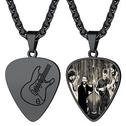 Suplight Plektrum Kette personalisiert Plektron Anhänger Edelstahl Guitar Pick Necklace Gitarren Geschenke mit Fotogravur Schwarz Geschenke für Gitarristen Musikliebhaber Rocker Rapper von Suplight