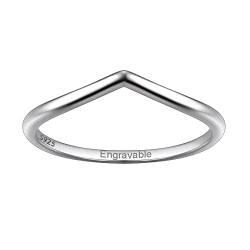 Suplight Silberringe Damen 925 Polished Wishbone Ring V- förmiger Schmaler Ring mit Gravur Personalisierter Silberschmuck für Frauen Größe 49 von Suplight