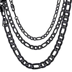 Suplight Unisex Kette 9mm breit schwarz Edelstahl Figarokette 3+1 Gliederkette 46cm/18inch Halskette Klassische Collier für Damen Herren Jungen Mädchen perfektes Accessoire von Suplight