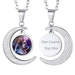 Suplight Wassermann Kette für Damen Mädchen personalisiert Halbmond Anhänger + Horoskop Sternbilder Edelstahl Sternzeichen Tierkreis Halskette Modeschmuck für Herren Jungen von Suplight