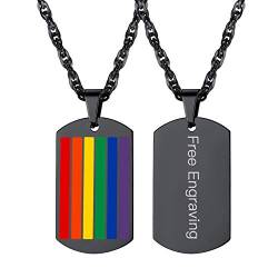 Suplight personalisiert LGBT Regenbogen Emaille Dog Tag Anhänger Halskette Herren Frauen Gay Pride 55+5 cm Singapurkette schwarz Edelstahl Homosexuell Modeschmuck Accessoire von Suplight