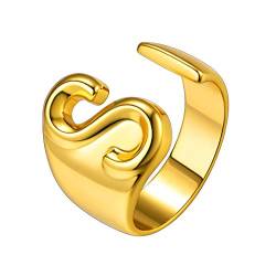 Suplight personalisiert Offener Ring für Damen Herren Buchstabe D 18k vergoldet verstellbar Ring mit Anfangsbuchstaben goldfarbig Initiale Statement Ring Rock Stil Modeschmuck Accessoire für Party von Suplight