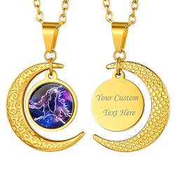 Suplight personalisiert Zwillinge Sternzeichen Kette für Damen Mädchen 18k vergoldet Rolokette mit Halbmond Anhänger Horoskop Symbol Halskette Sternbilder Modeschmuck für Gerburtstag von Suplight