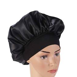 Supvox Satin Schlafmütze Nachtmütze Hut Lange Haare Motorhaube Nacht Haar Motorhaube Hut für Frauen Mädchen - schwarz (56-58cm) von Supvox