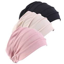 3 Stück Chemo Hat Mütze für Frauen Kopftuch,Baumwolle Slouchy Bandana Turban Chemo Krebs Cap Hijab Bonnet Kopftücher Schal Hut Kopfbedeckung Schlafmütze Muslimisches Chemotherapie-Kappe Kopftuch von Surakey