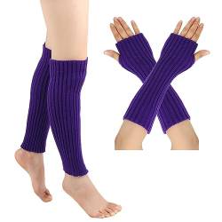 Beinstulpen und Lange Armstulpen Set Baumwolle Strick Beinwärmer Fingerlose Handschuhe Winter Arm Handwärmer Legwarmer Bein und Arm Stulpen für Yoga-Tanzen Turnhalle Ausübt Halten Warm von Surakey