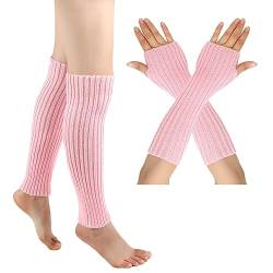 Beinstulpen und Lange Armstulpen Set Baumwolle Strick Beinwärmer Fingerlose Handschuhe Winter Arm Handwärmer Legwarmer Bein und Arm Stulpen für Yoga-Tanzen Turnhalle Ausübt Halten Warm von Surakey