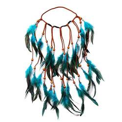 Damen Stirnbänder Hippie Boho Feder Haarband Haarschmuck,Indianer Kopfschmuck Feder Stirnband mit Perlen Feder Quaste,Pfauenfeder Gatsby Feder Kopfschmuck für Frauen Festival Halloween Karneval von Surakey