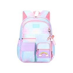 Schulrucksack für Grundschüler Mädchen Jungen, Lässige Regenbogen Schultasche für 1-6 Klasse Schüler Outdoor Reise Daypacks Kindergartentasche Wasserdichte Rucksack Nylon für Studenten von Surakey