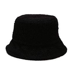 Surakey Fischerhüte Damen Winter Casual Bucket Hat Wintermütze Schlapphut Warmer Fischerhut Eimerhut Plüsch Mütze für Mädchen,Schwarz von Surakey