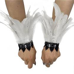 Surakey Gothic Feder Manschetten,1 Paar Rabe Hexe Priesterin Kostüm Hahnfeder Armbänder Natürlichen Federn Handgelenk Federärmel Federschlagarmbänder Damen Halloween Cosplay Kostüme Manschetten von Surakey