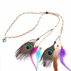 Surakey Indisches Pfauenfeder Stirnband Feder Kopfschmuck Boho Hippie Stirnband - Fancy Federschmuck Böhmische Kopfbedeckung Haarschmuck für Damen Mädchen Karneval Kopfschmuck von Surakey