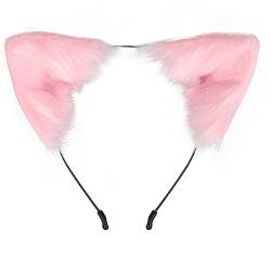 Surakey Katzenohren Haarreif Fuchs Ohren Stirnband Plüsch Anime Tier Stirnband Cosplay Fell Katzenohren Stirnband Party Kostüm Haarschmuck für Kinder Und Erwachsene,Rosa von Surakey