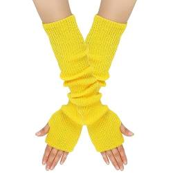 Surakey Winter Gestrickte Handschuhe für Damen, 1 Paar Fingerlose Armstulpen Feinstrick lang Handwärmer Stulpen, Warm Strick Handschuhe Pluswärmer Handstulpen Armwärmer Stulpen für Damen,Gelb von Surakey