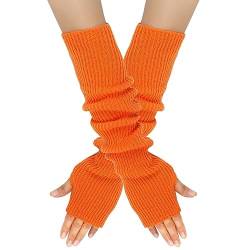 Surakey Winter Gestrickte Handschuhe für Damen, 1 Paar Fingerlose Armstulpen Feinstrick lang Handwärmer Stulpen, Warm Strick Handschuhe Pluswärmer Handstulpen Armwärmer Stulpen für Damen,Orange von Surakey