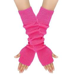 Surakey Winter Gestrickte Handschuhe für Damen, 1 Paar Fingerlose Armstulpen Feinstrick lang Handwärmer Stulpen, Warm Strick Handschuhe Pluswärmer Handstulpen Armwärmer Stulpen für Damen,Rose Rot von Surakey