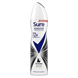 Sure Invisible Black & White Nonstop Protection Deospray schützt vor weißen Flecken und gelben Flecken. Anti-Transpirant Deodorant Aerosol 72h Schutz vor Schweiß und Geruch 150ml von Sure