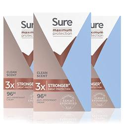 Sure Maximum Protection Clean Scent Antitranspirant-Deocreme, 3er Pack (3x45ml) von Sure