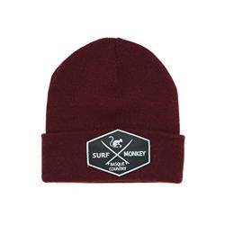 Beanie mit Krempe für Männer - Winter Mütze - Surf Monkey® - Patch am Umschlag - (Granat) von Surf Monkey