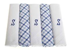 Herren Taschentücher mit Initialen bestickt mit Satin-Bordüre und blauen karierten Handtaschen, verschiedene Buchstaben, 5 Stück Gr. 5 Pack, S von Surf the Shop